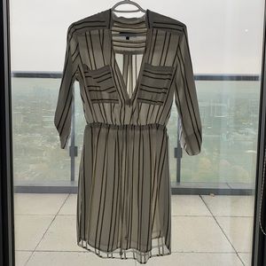 Dynamite Crepe Work Dress, White/Black Stripe, Size XS